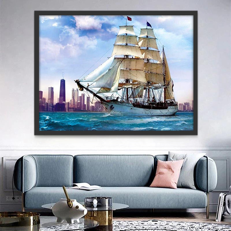 Barco Antiguo y Rascacielos Urbano Pintar por Números