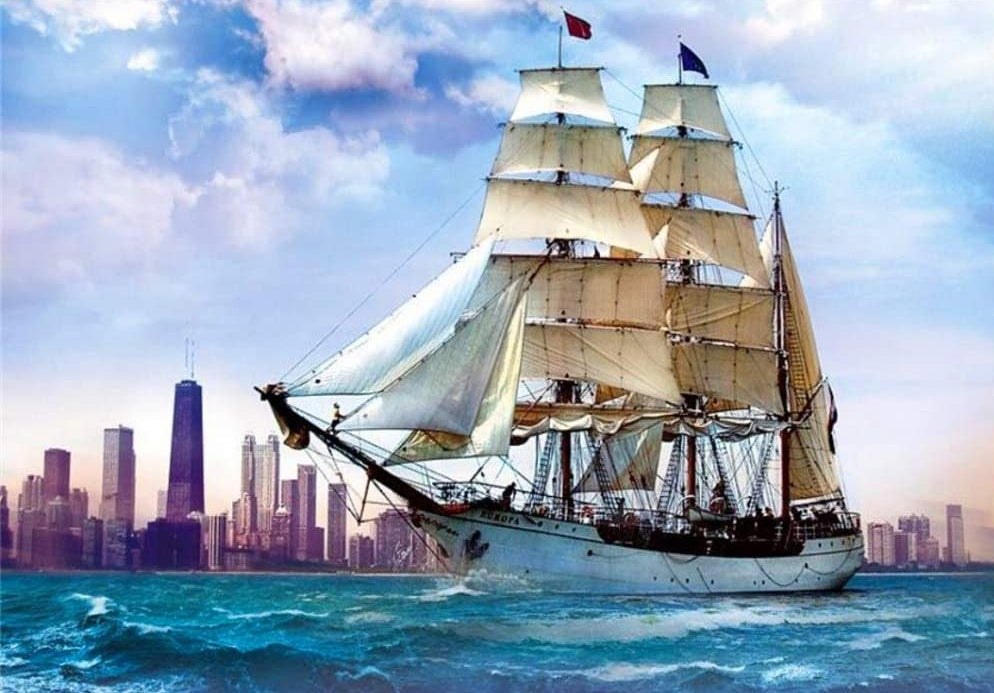 Barco Antiguo y Rascacielos Urbano Pintar por Números