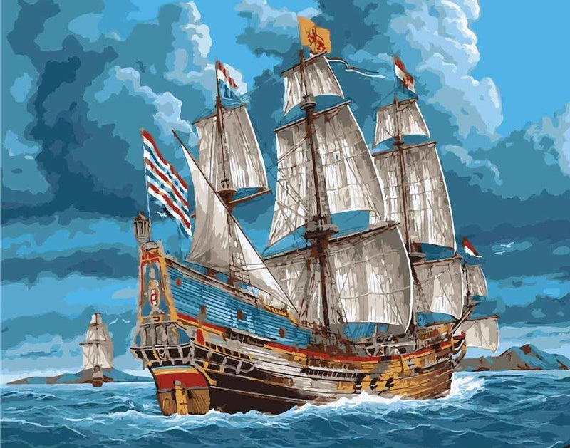 Barco con Bandera en el Océano Pintar por Números