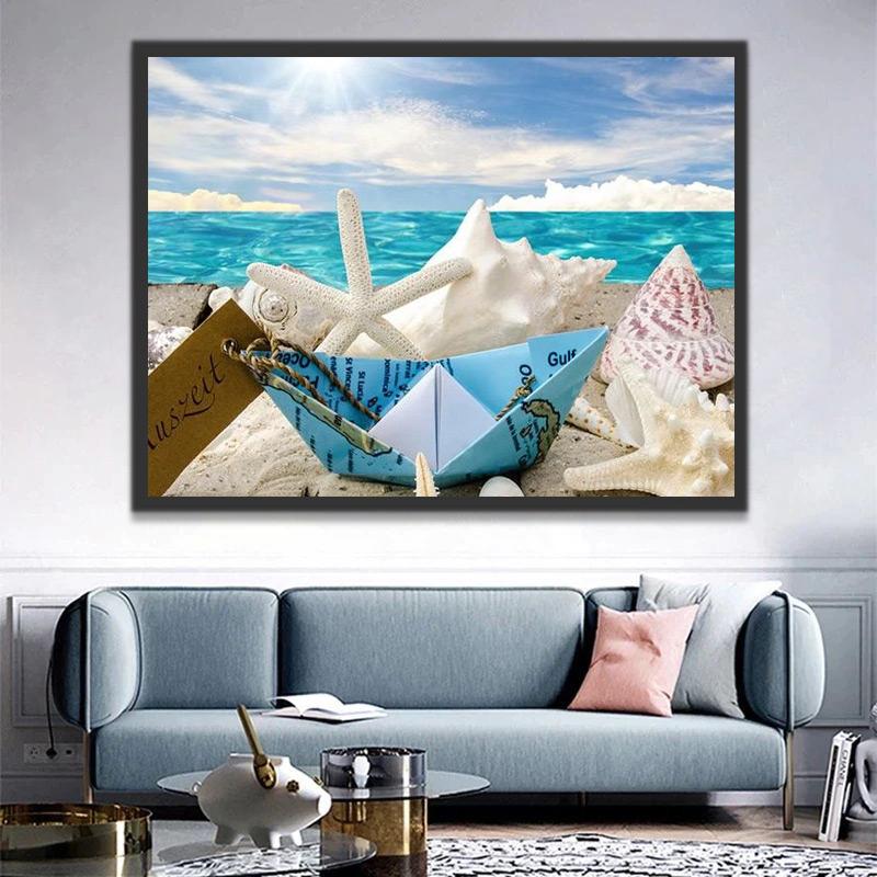 Barco de Papel y Conchas de Mar Pintar por Números