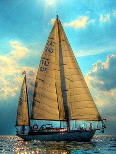 Barco de Velas Flotando sobre Océano Pintar por Números