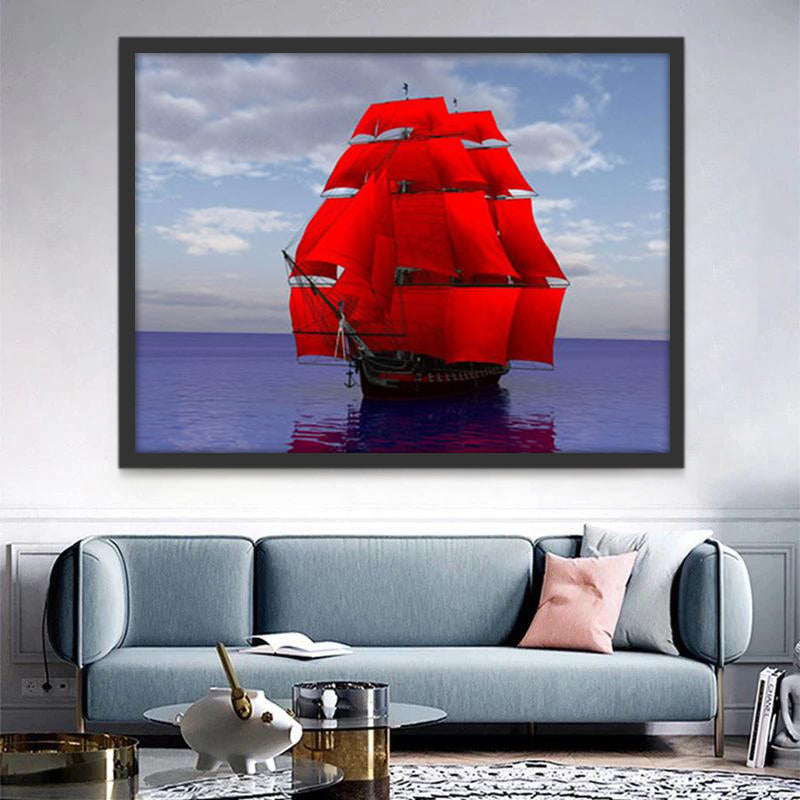 Barco de Velas Rojas en el Mar Pintar por Números