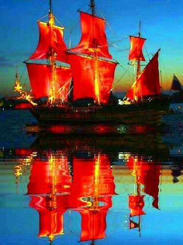Barco de Velas Rojas en la Noche Pintar por Números