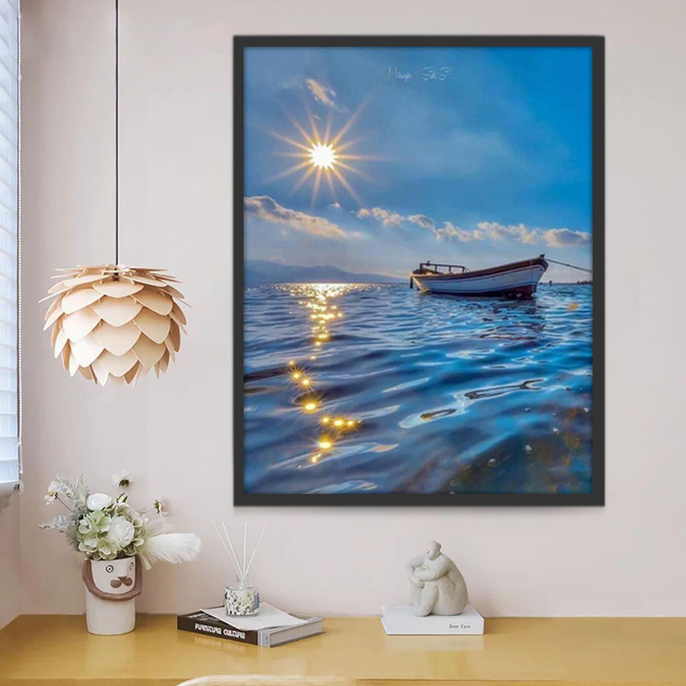 Barco en el Agua y El Sol Brillante Pintar por Números