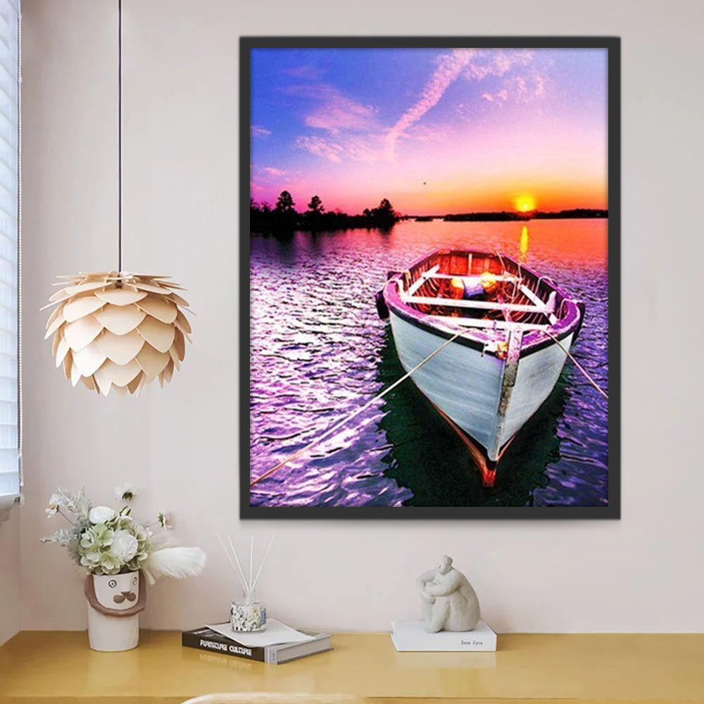 Barco en el Mar Morado al Atardecer Pintar por Números