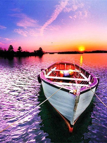 Barco en el Mar Morado al Atardecer Pintar por Números