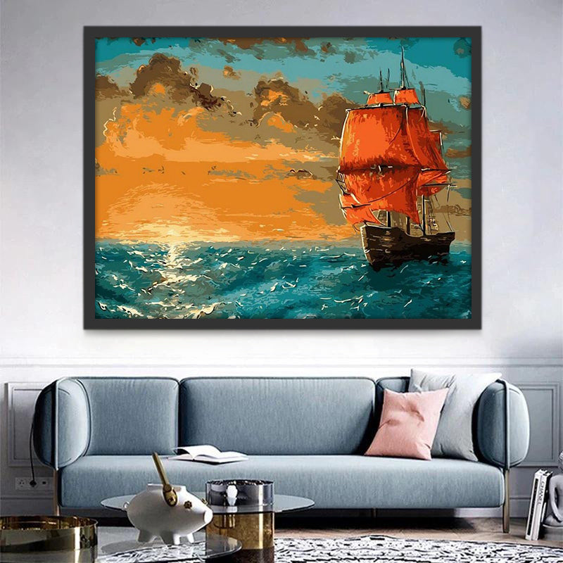 Barco en el Océano al Atardecer Pintar por Números