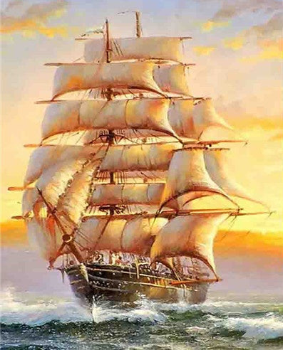 Barco Navegando en el Mar al Atardecer Pintar por Números