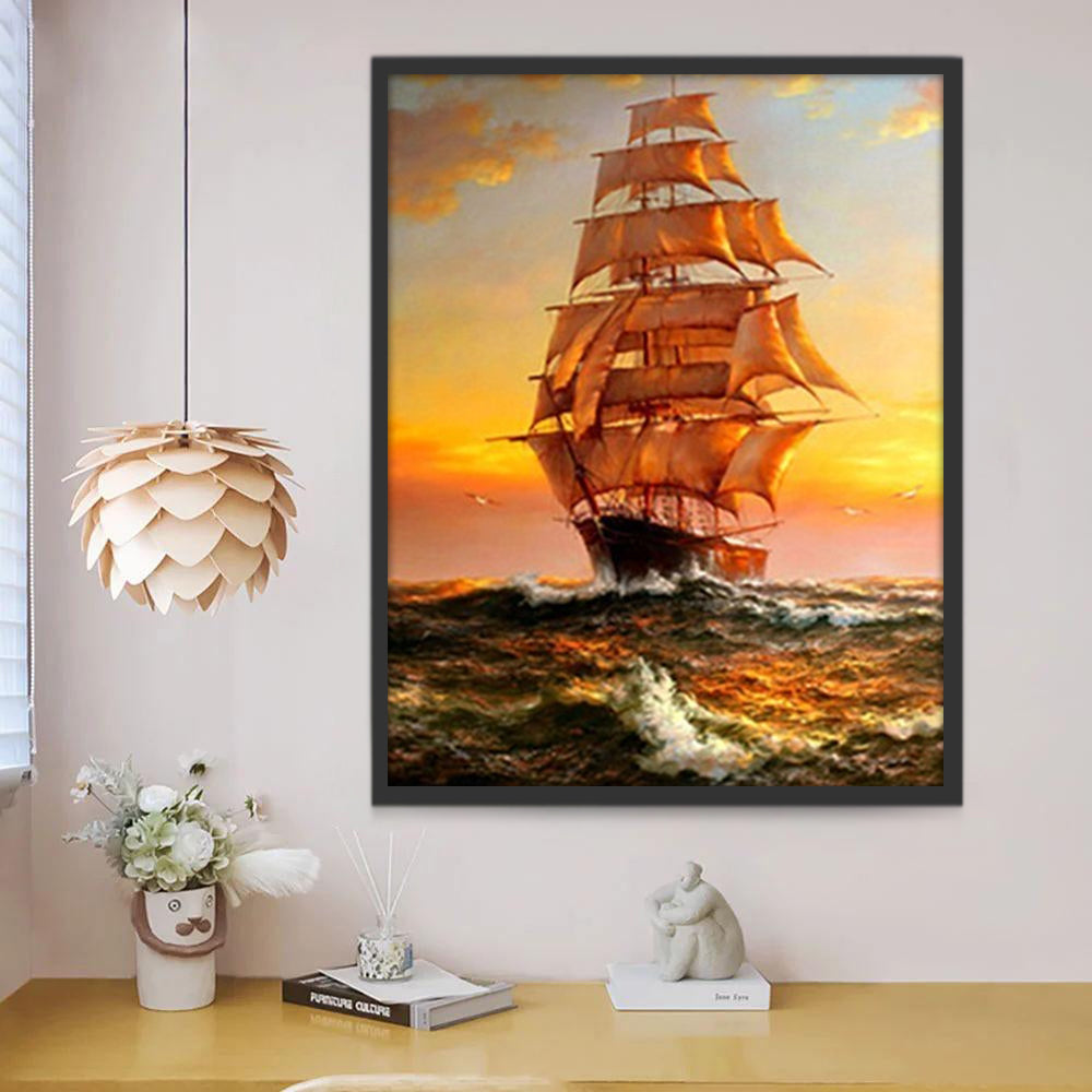 Barco Navegando en Océano al Atardecer Pintar por Números