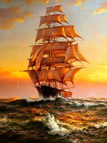 Barco Navegando en Océano al Atardecer Pintar por Números