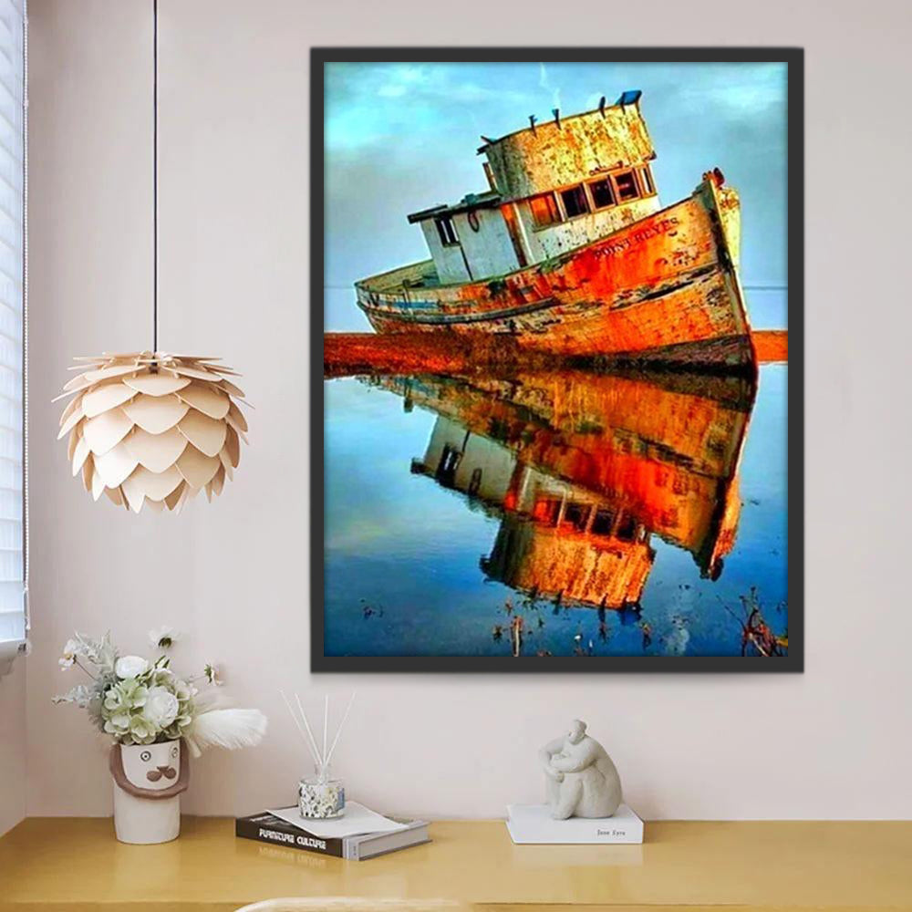 Barco Oxidado Abandonado en Arena Pintar por Números