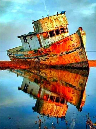 Barco Oxidado Abandonado en Arena Pintar por Números