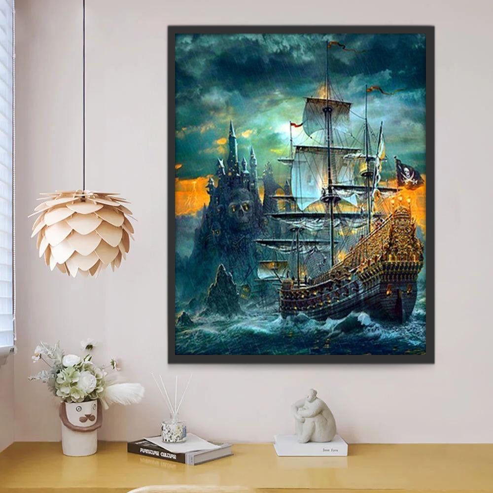 Barco Pirata en Noche Tormentosa Pintar por Números