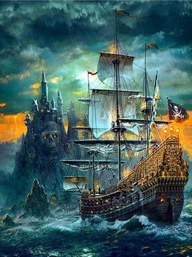 Barco Pirata en Noche Tormentosa Pintar por Números