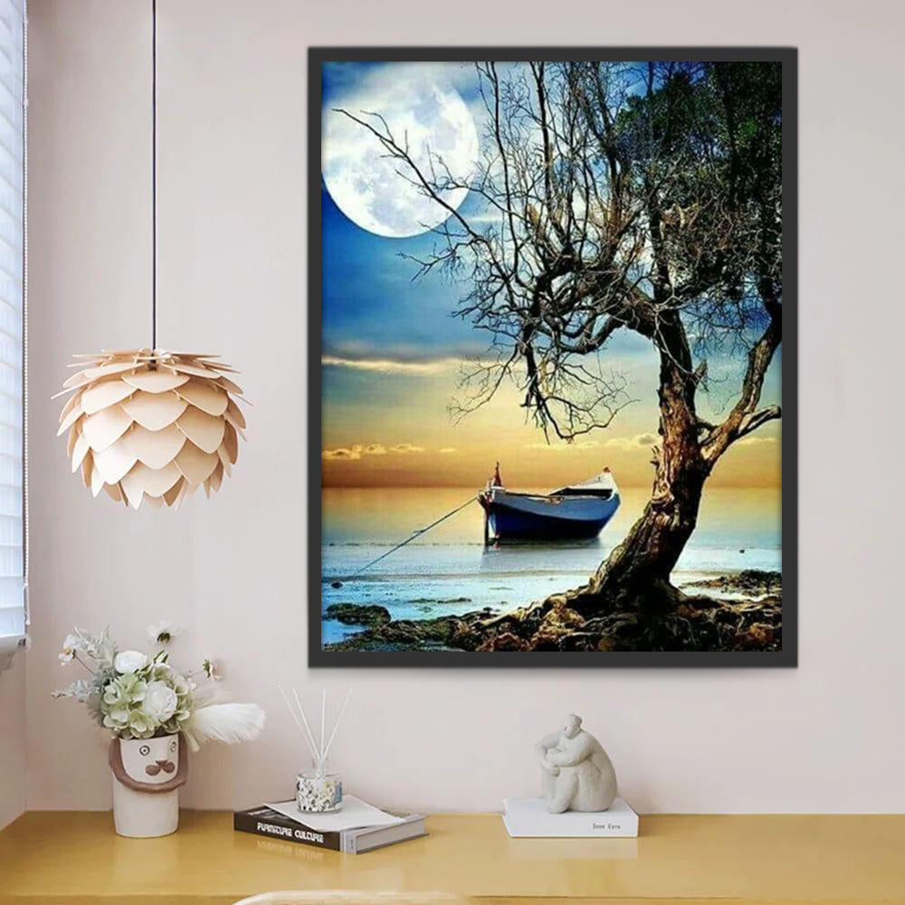 Barco y Árbol y La Luna Llena Pintar por Números