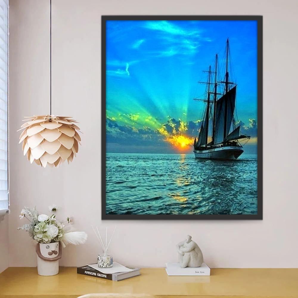 Barco y Cielo Azul al Atardecer Pintar por Números
