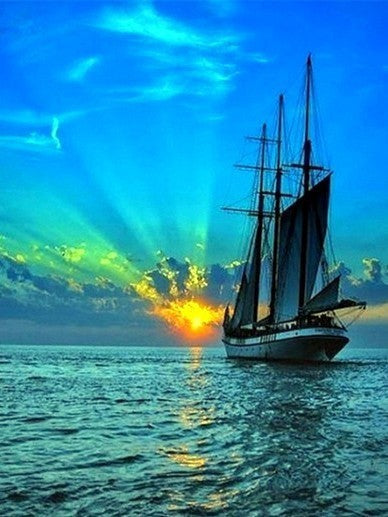 Barco y Cielo Azul al Atardecer Pintar por Números