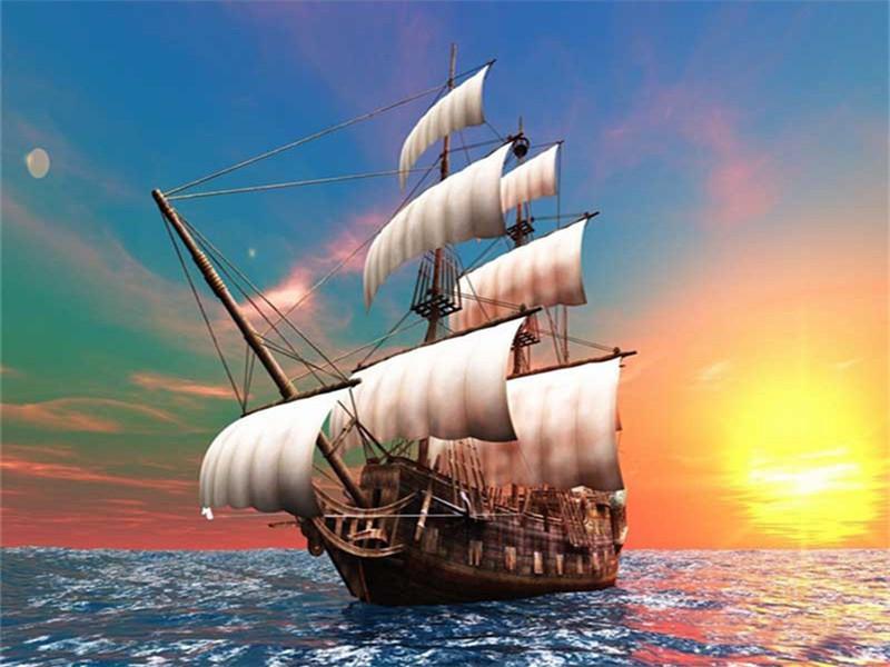 Barco y el Sol en el Cielo Colorido Pintar por Números