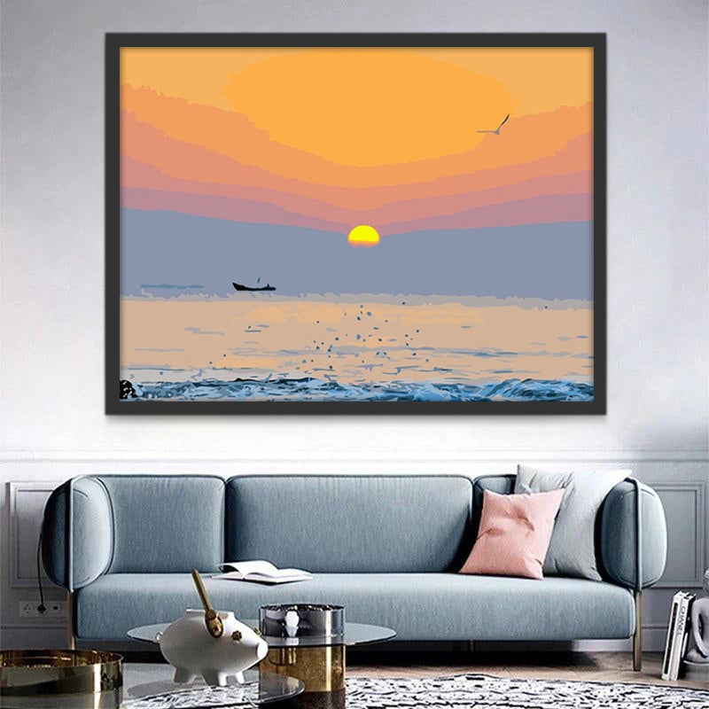 Barco y Gaviota sobre Mar al Atardecer Pintar por Números