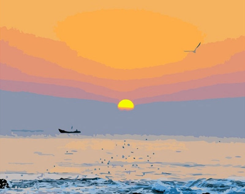 Barco y Gaviota sobre Mar al Atardecer Pintar por Números