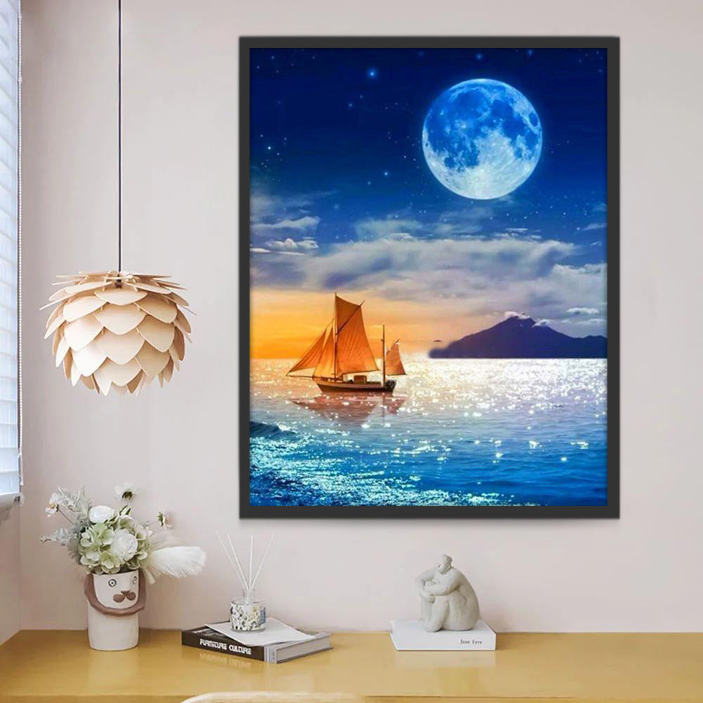 Barco y Mar a la Luz de la Luna Pintar por Números