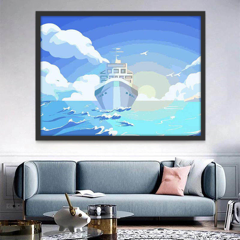 Barco y Mar Azul y Nubes Blancas Pintar por Números