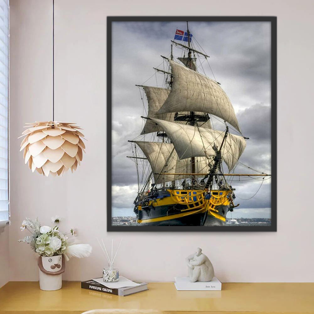 Barco y Mar en el Día Nublado Pintar por Números
