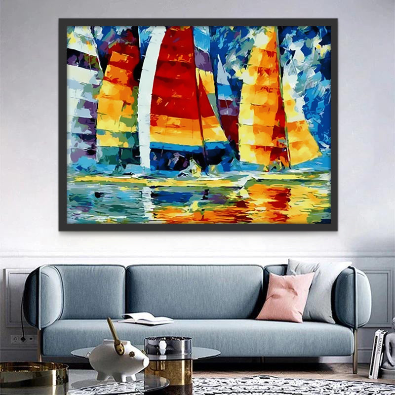 Barcos con Velas de Color Arcoíris Pintar por Números