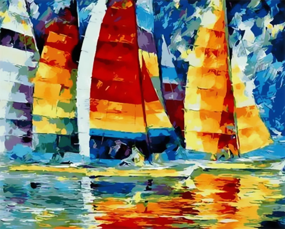 Barcos con Velas de Color Arcoíris Pintar por Números