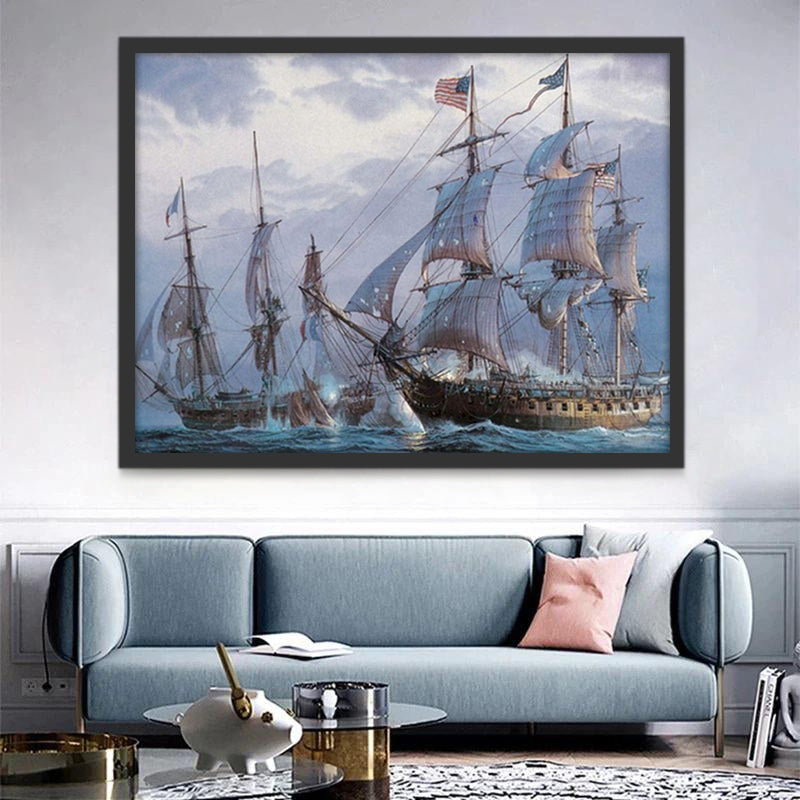 Barcos con Velas y Bandera en el Océano Pintar por Números