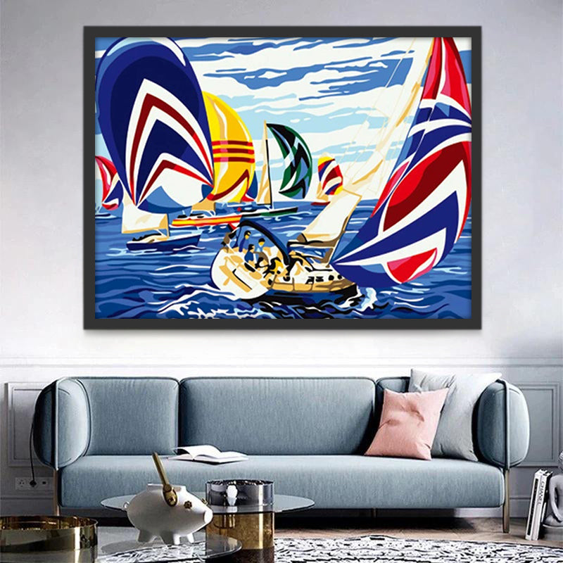 Barcos de Velas Coloridas en el Mar Pintar por Números