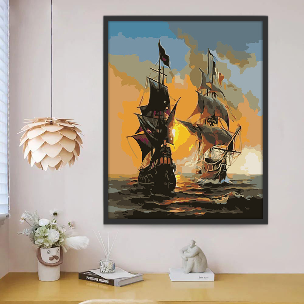Barcos de Velas en el Mar al Atardecer Pintar por Números