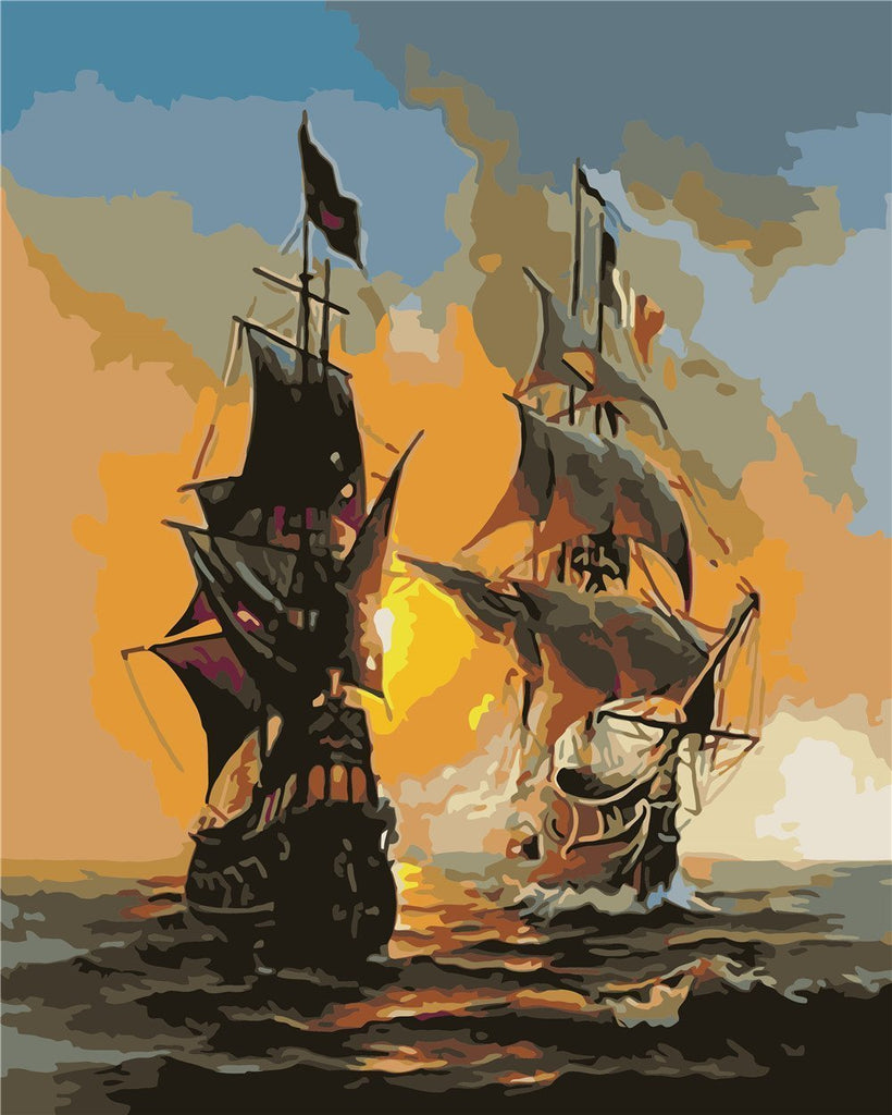 Barcos de Velas en el Mar al Atardecer Pintar por Números