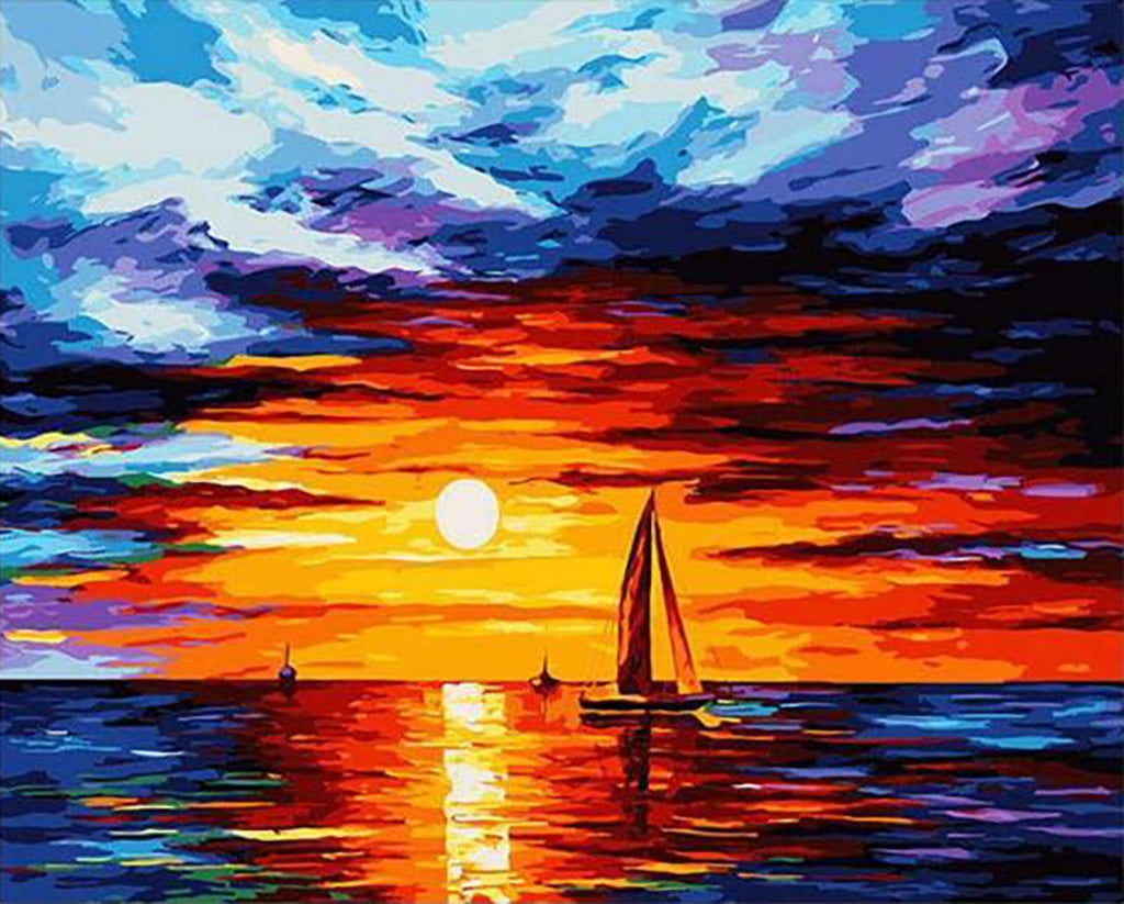 Barcos de Velas en la Puesta del Sol Pintar por Números