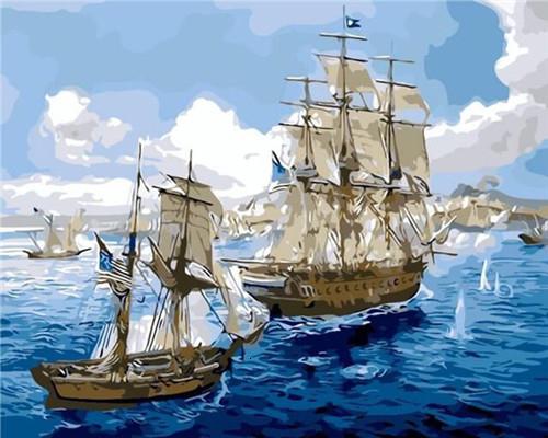 Barcos en el Mar con Cielo Azul Pintar por Números