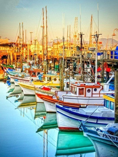 Barcos en el Puerto al Atardecer Pintar por Números