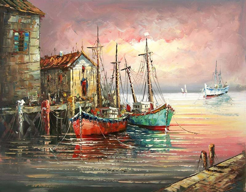 Barcos en el Puerto de Pueblo Costero Pintar por Números