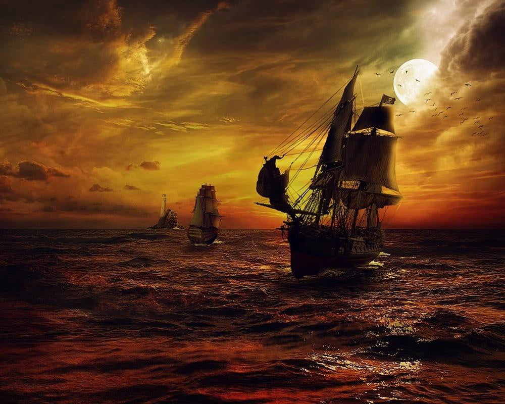 Barcos en la Noche con la Luna Pintar por Números