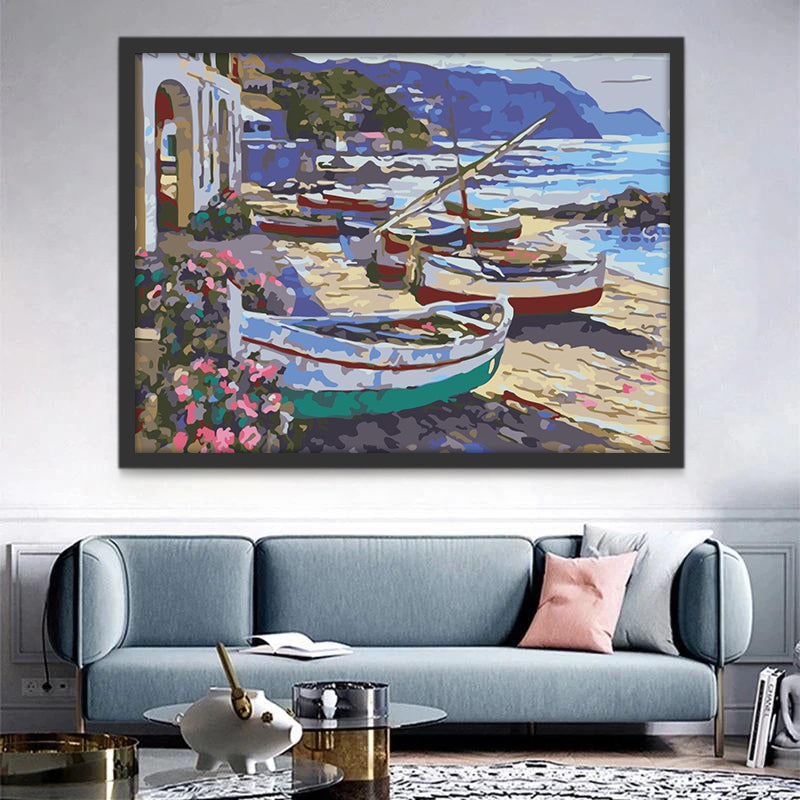 Barcos en la Playa con las Flores Pintar por Números
