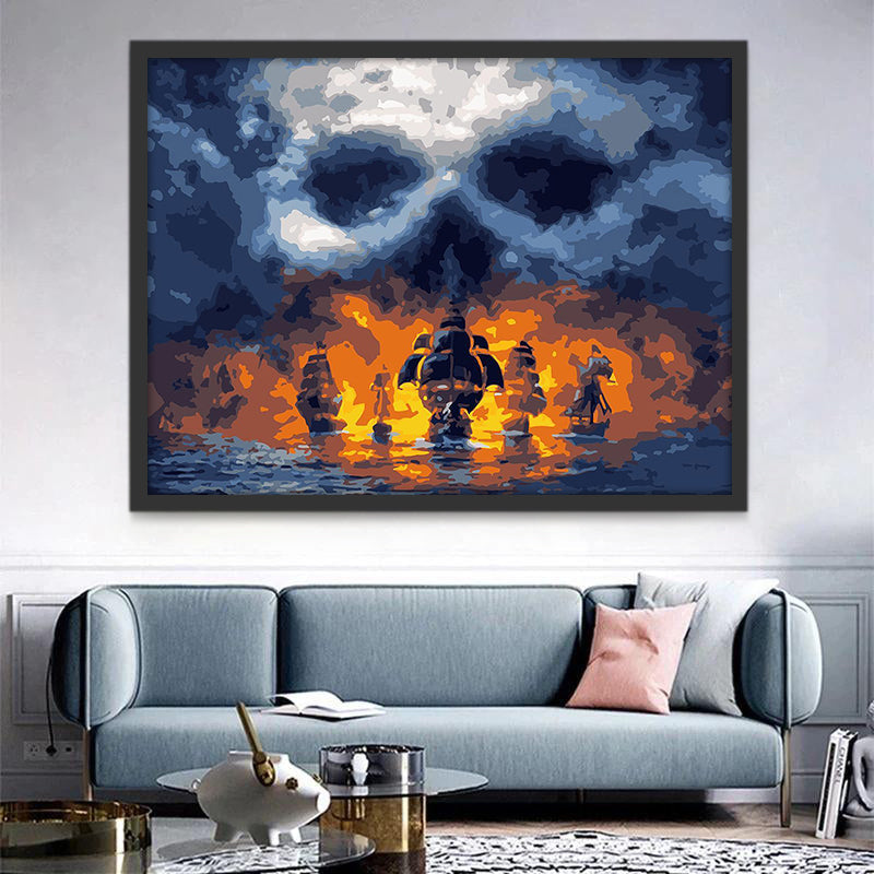Barcos Piratas y Nubes de Cráneo Pintar por Números