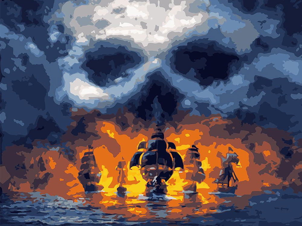 Barcos Piratas y Nubes de Cráneo Pintar por Números