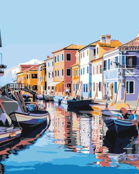 Barcos y Fila de Casas Coloridas Pintar por Números