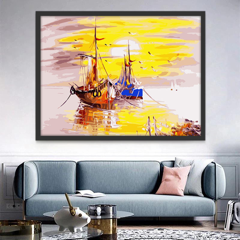 Barcos y Puesta del Sol Pintar por Números