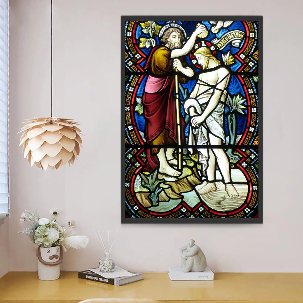 Bautismo de Jesucristo sobre la Vidriera de Colores Pintar por Números
