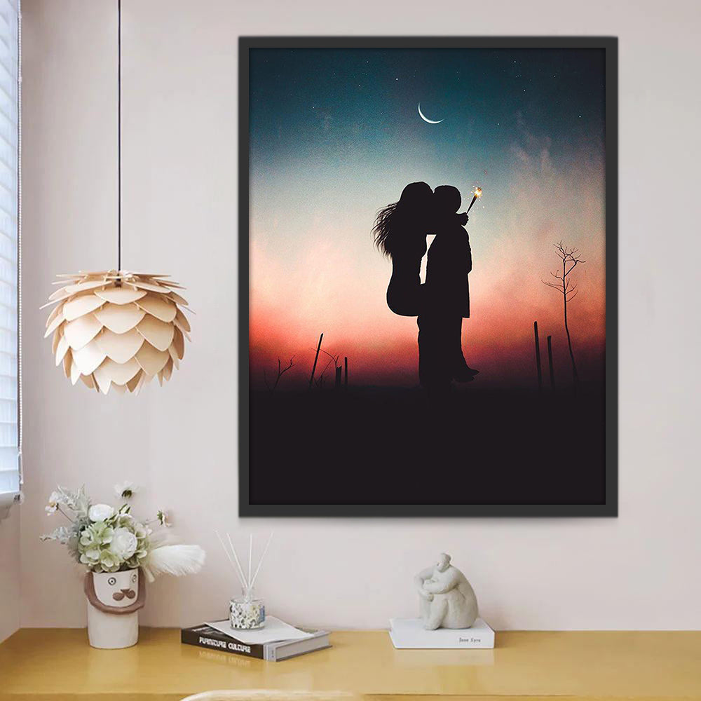 Beso de Pareja a la Luz de la Luna Pintar por Números