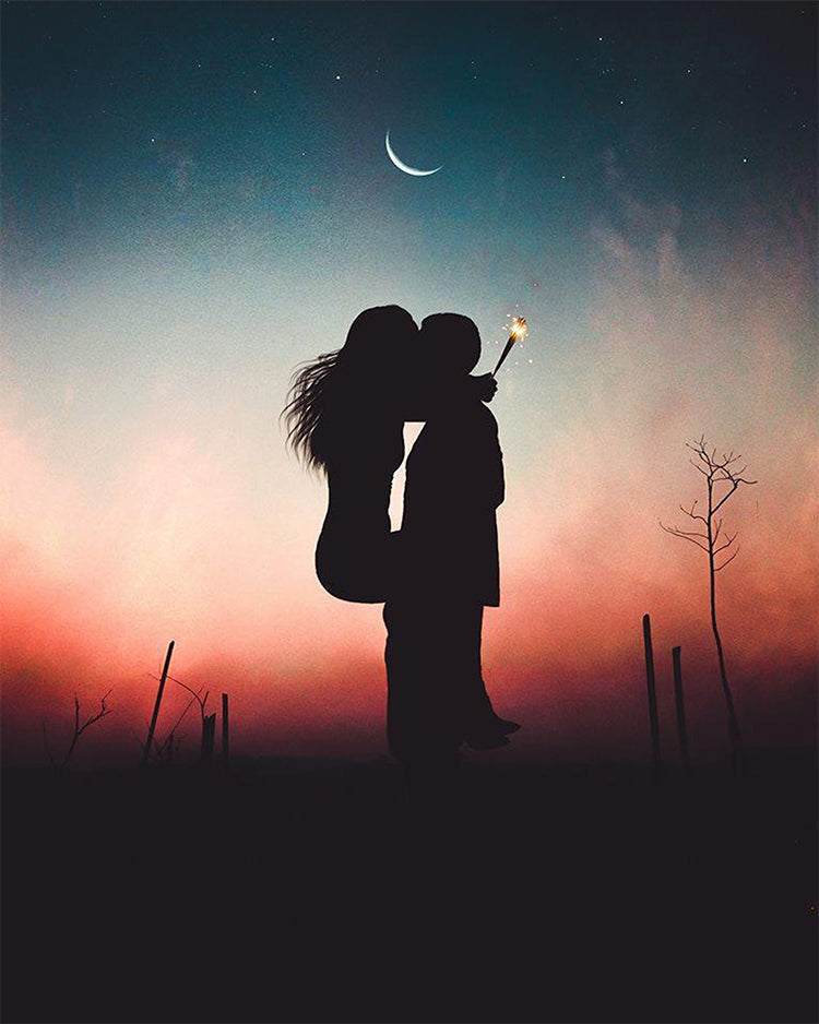 Beso de Pareja a la Luz de la Luna Pintar por Números