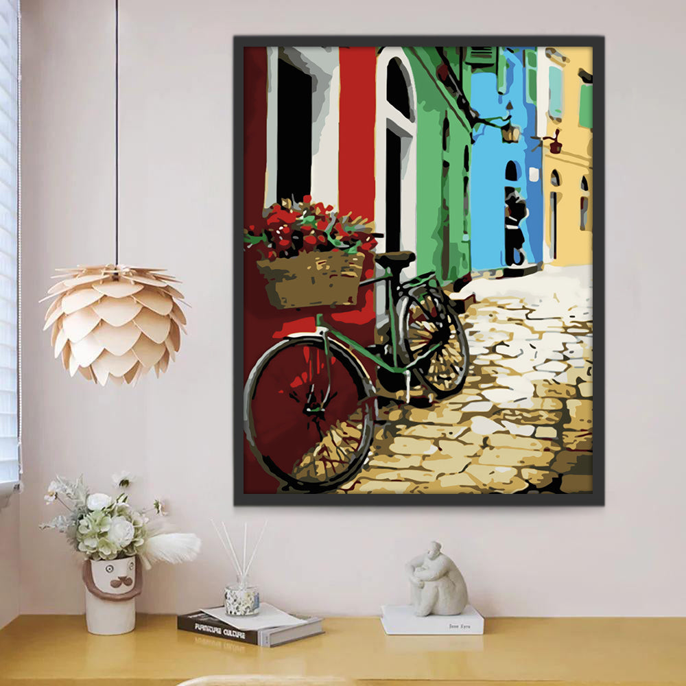 Bicicleta con Casas Coloridas Pintar por Números