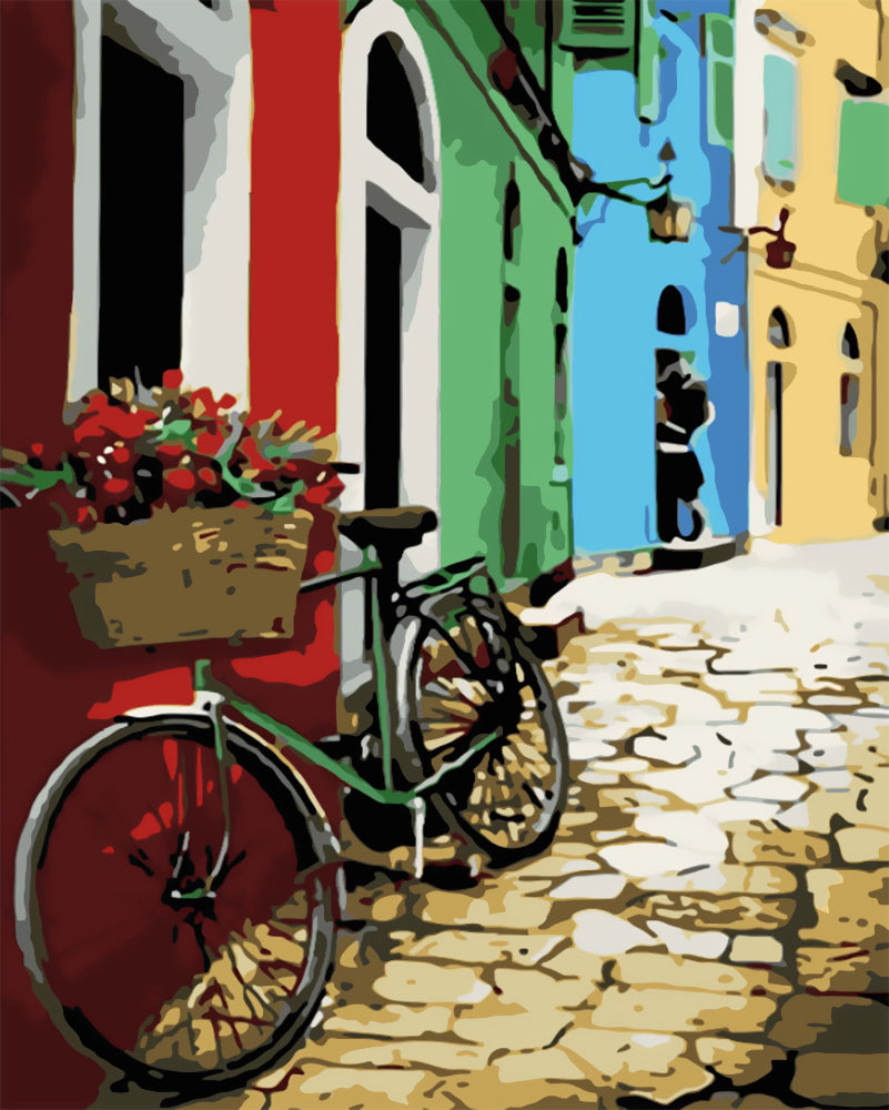 Bicicleta con Casas Coloridas Pintar por Números