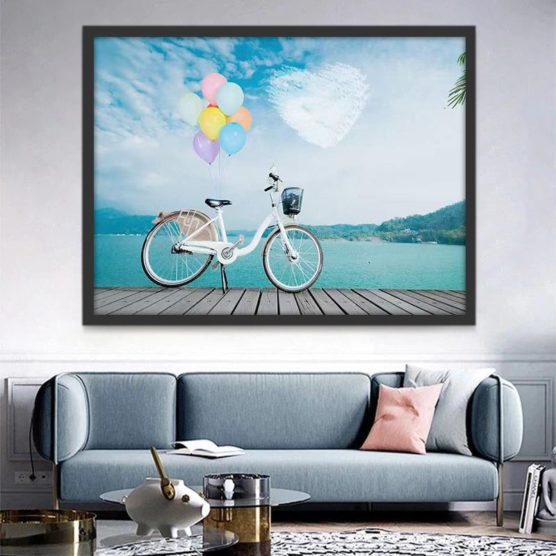 Bicicleta con Globos y Puente de Lago Pintar por Números