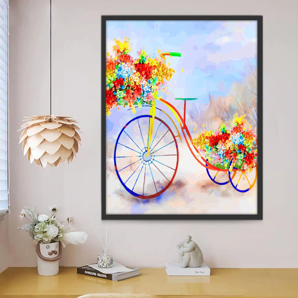 Bicicleta de Color Arcoíris Decorada con Flores Coloridas Pintar por Números
